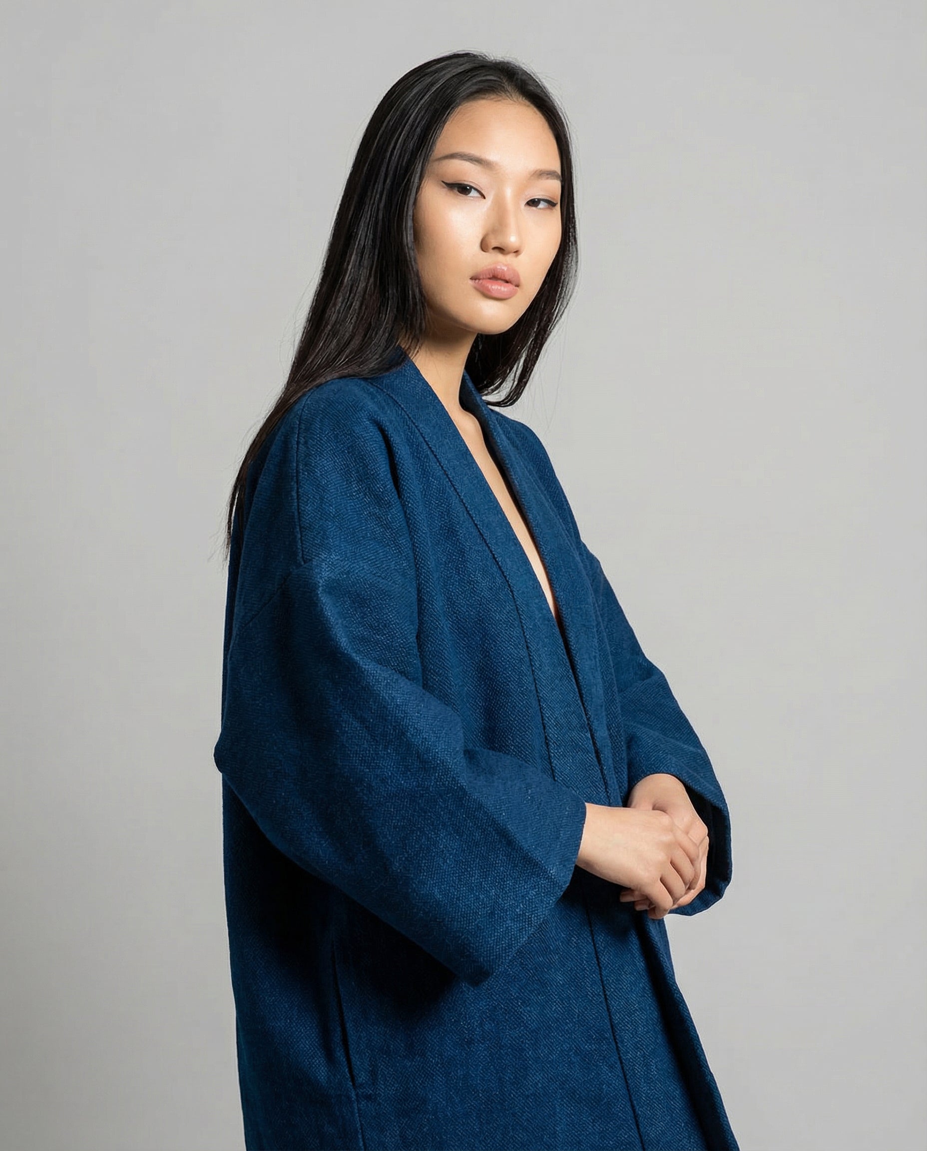 361 Hanten Jacket 深海｜刺子織を丸縫いした半纏ジャケット｜イサミ